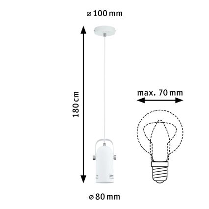 Paulmann 79767 - 1xE27/15W Pendel med sladd LAVEA 230V vit