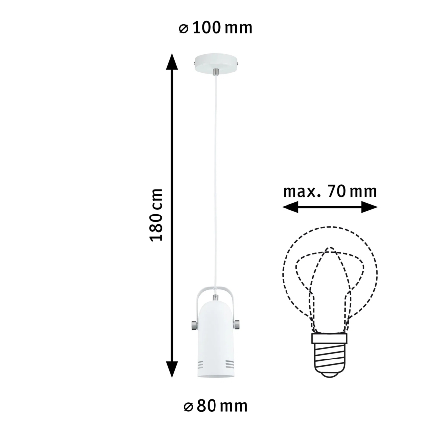 Paulmann 79767 - 1xE27/15W Pendel med sladd LAVEA 230V vit