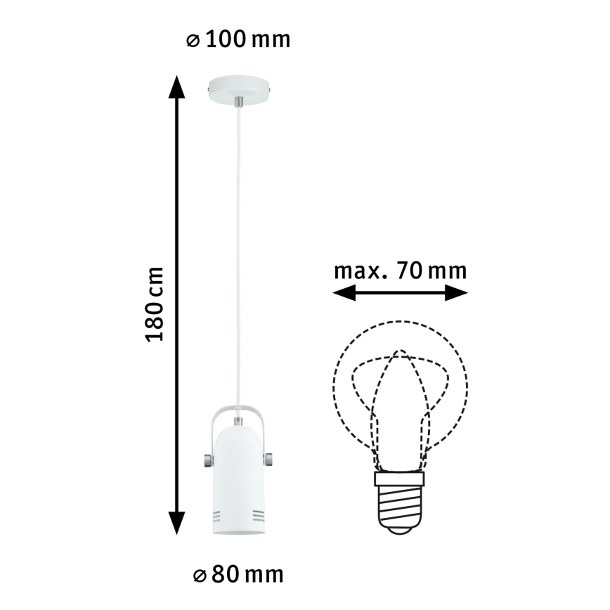 Paulmann 79767 - LED 1xE27/8W Pendellampa på vajer LAVEA 230V vit