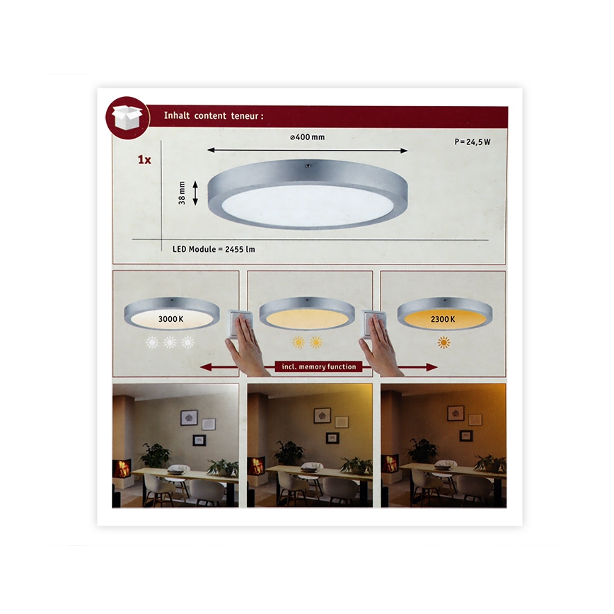 Paulmann 79802 - LED/21W Taklampa CARPO 230V 2300/2500/3000K