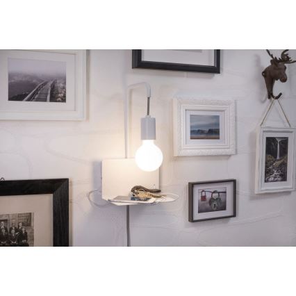 Paulmann 79812 - 1xE27/40W Vägglampa med hylla och USB-port CALVANI 230V vit