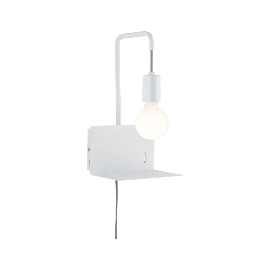 Paulmann 79812 - 1xE27/40W Vägglampa med hylla och USB-port CALVANI 230V vit