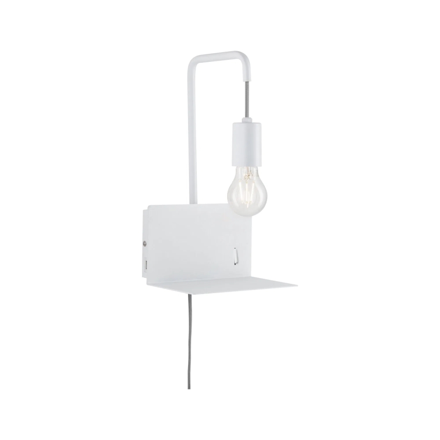 Paulmann 79812 - 1xE27/40W Vägglampa med hylla och USB-port CALVANI 230V vit