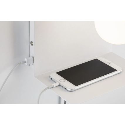 Paulmann 79812 - 1xE27/40W Vägglampa med hylla och USB-port CALVANI 230V vit