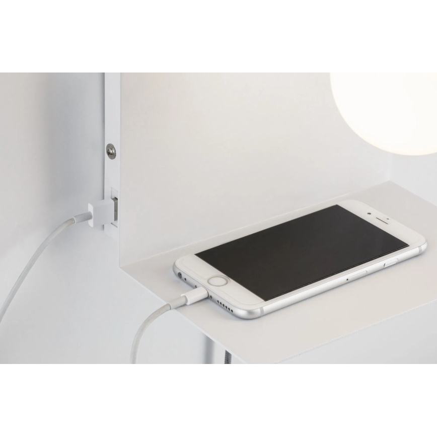 Paulmann 79812 - 1xE27/40W Vägglampa med hylla och USB-port CALVANI 230V vit