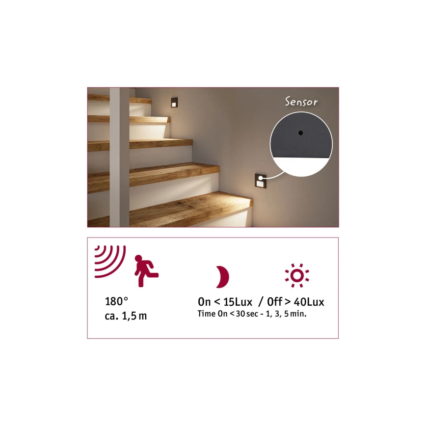 Paulmann 80002 - LED/1W Trappbelysning med sensor TSARO 230V Bly/vit