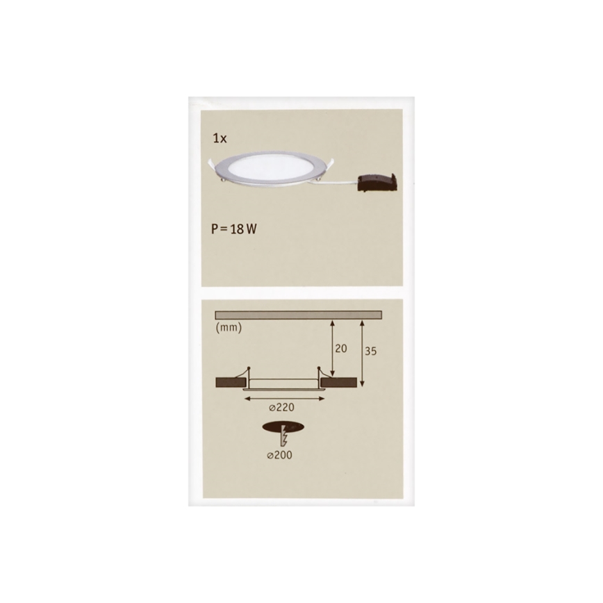 Paulmann 92075 - LED/18W infälld Badrumbelysning QUALITY LINE 230V IP44