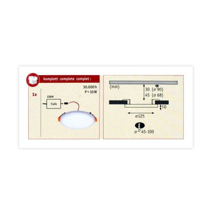 Paulmann 92391 - LED/8,5W IP44 infälld Badrumbelysning VARIFIT 230V