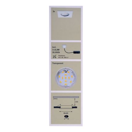 Paulmann 92760 - SET 3xLED/6,8W infälld Badrumbelysning COIN 230V IP44