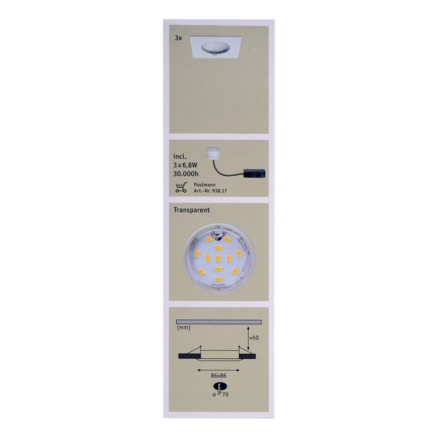 Paulmann 92760 - SET 3xLED/6,8W infälld Badrumbelysning COIN 230V IP44