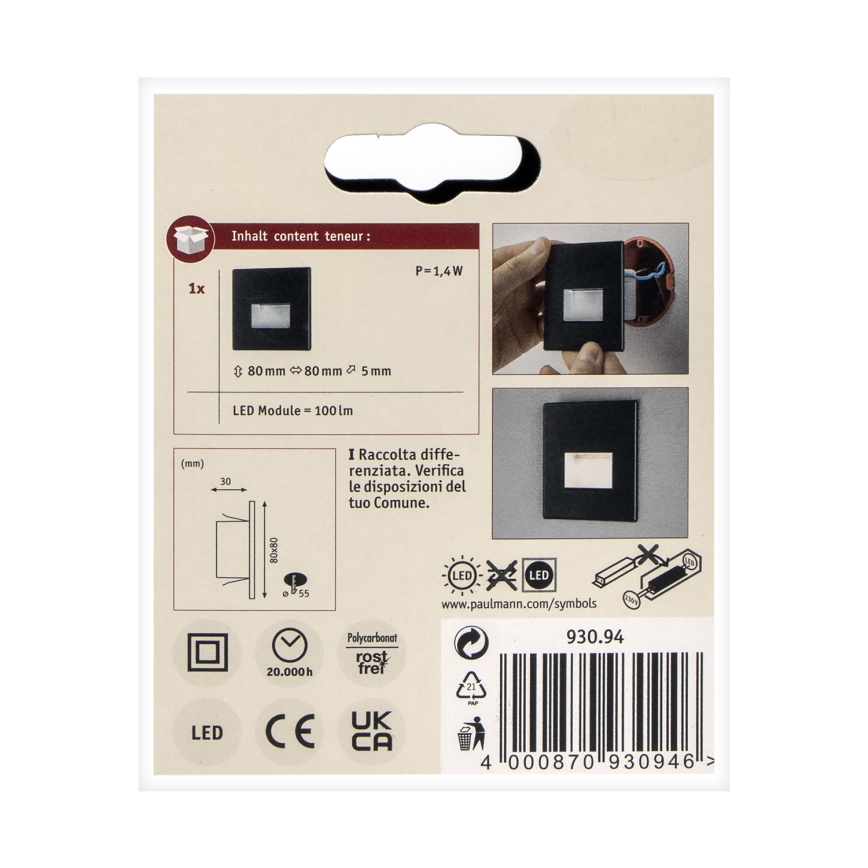 Paulmann 93094 - LED/1,2W Trappbelysning EDGE 230V