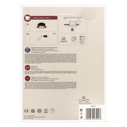 Paulmann 93404 - SET 3xLED/6,5W IP44 Dimbart badrumsinfällt takarmatur COLE 230V