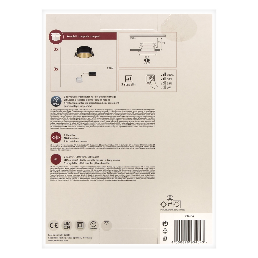 Paulmann 93404 - SET 3xLED/6,5W IP44 Dimbart badrumsinfällt takarmatur COLE 230V