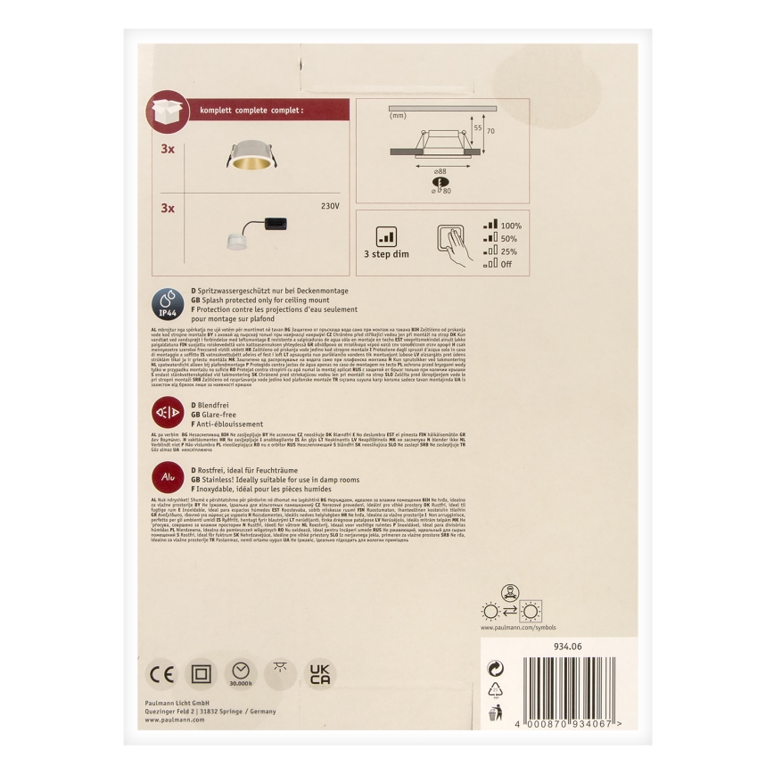 Paulmann 93406 - SET 3xLED/6,5W IP44 Dimbart badrumsinfällt takarmatur COLE 230V