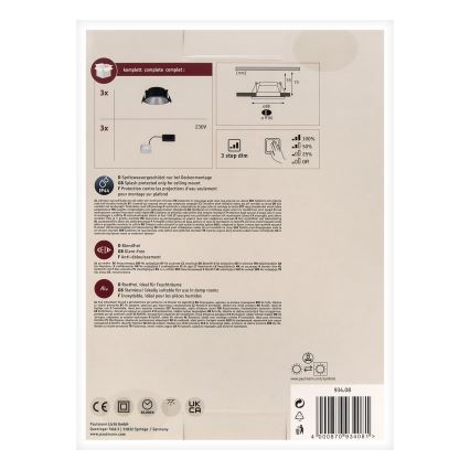 Paulmann 93408 - SET 3xLED/6,5W IP44 Dimbart badrumstakarmatur COLE 230V
