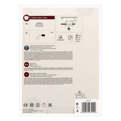 Paulmann 93410 - SET 3xLED/6,5W IP44 Dimbart badrumstakarmatur COLE 230V