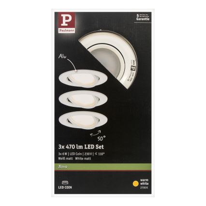 Paulmann 93449 - KIT 3xLED/6,5W IP23 Badrum infälld lampa NOVA 230V