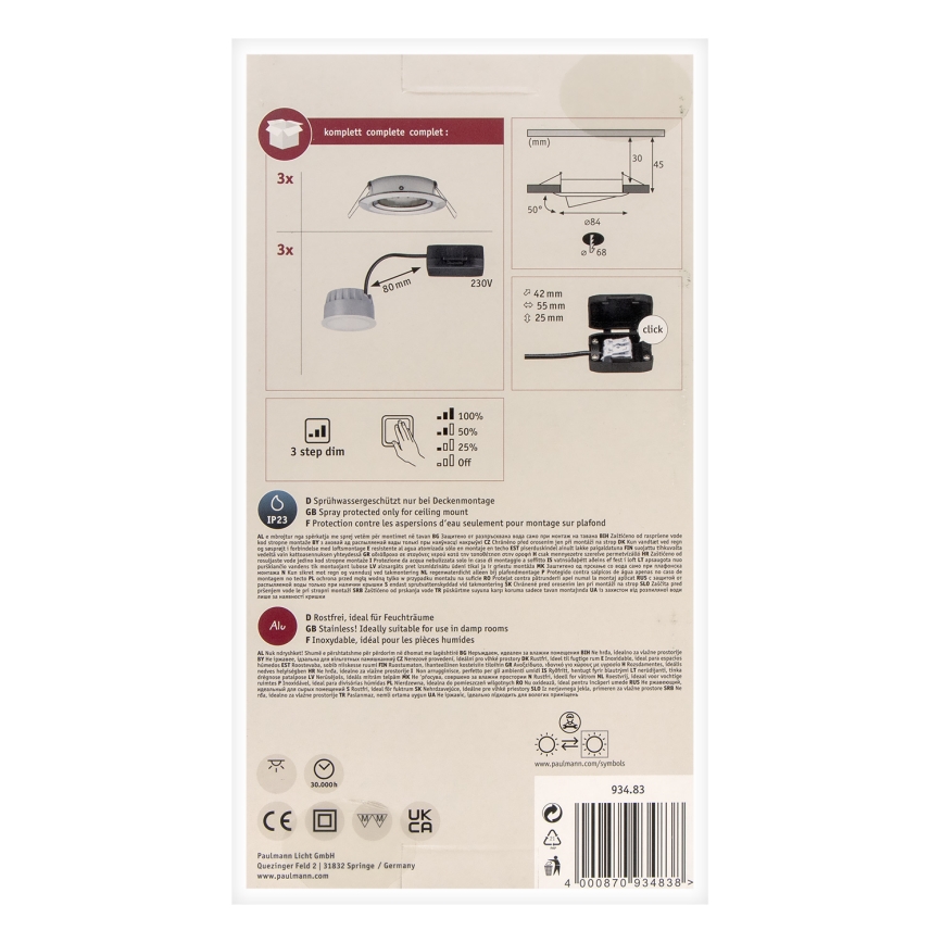 Paulmann 93483 - SET 3xLED/6,5W IP23 Dimbart badrumsinfällt takarmatur NOVA 230V