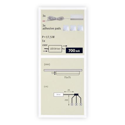 Paulmann 93565 - SET 3xLED/4,5W Möbelbelysning UNITY 230V