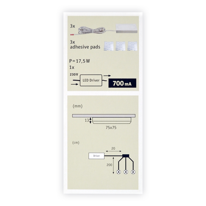 Paulmann 93565 - SET 3xLED/4,5W Möbelbelysning UNITY 230V