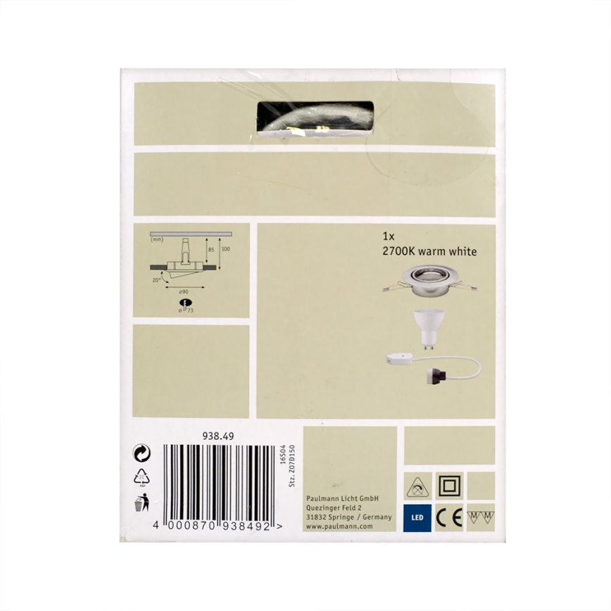 Paulmann 93849 - LED-GU10/4,5W/230V Infälld Belysning PREMIUM LINE 230V