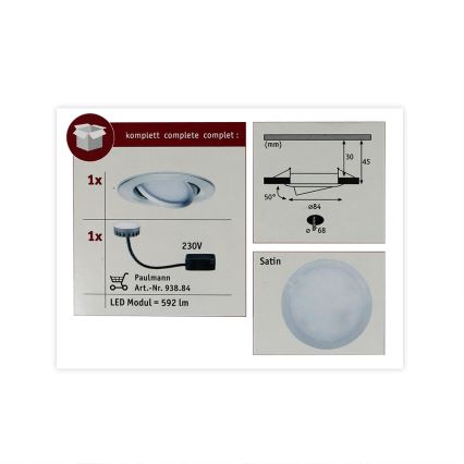 Paulmann 93898 - LED/6,8W IP23 Badrum infälld lampa  COIN 230V