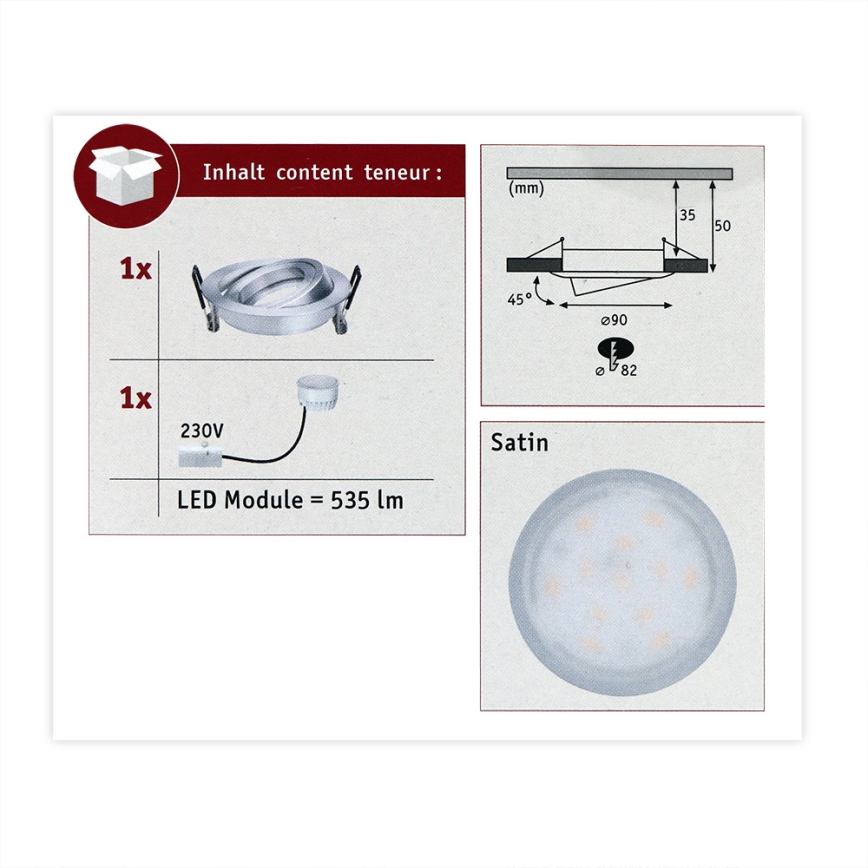 Paulmann 93983 - LED/6,8W IP23 Badrum infälld lampa  COIN 230V