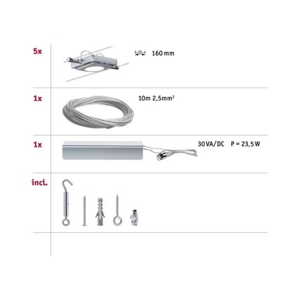 Paulmann 94108 - SET 5xLED/4,3W Spotbelysning för vajersystem MAC 230V matt krom