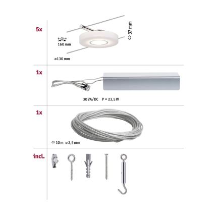 Paulmann 94109 - Sats 5xLED/4,3W Komplett vajersystem MAC 230V vit