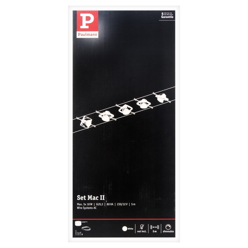 Paulmann 94134 - Set 5x GU5,3/10W Komplett vajersystem MAC 230V vit