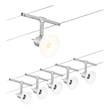 Paulmann 94136 - Komplett vajersystem SHEELA 230V, set med 5 st GU5,3/10W, polerad krom