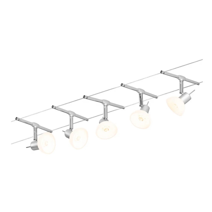 Paulmann 94136 - Komplett vajersystem SHEELA 230V, set med 5 st GU5,3/10W, polerad krom