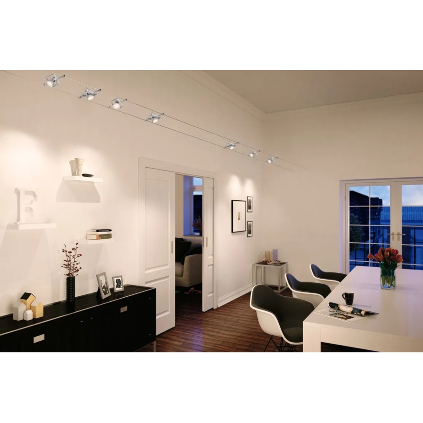 Paulmann 94152 - Set med 7 x GU5,3/10W, komplett vajersystem MAC 230V, matt krom
