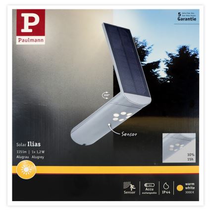 Paulmann 94261 - LED/1,2W IP44 Solcellsvägglampa med sensor ILIAS 3,7V 1800 mAh