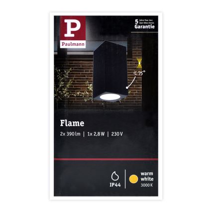 Paulmann 94328 - 2xLED/2,8W IP44 Utomhus Väggbelysning FLAME 230V antracit