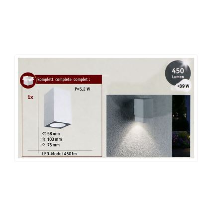 Paulmann 94329 - LED/3,8W IP44 Utomhus Väggbelysning FLAME 230V vit