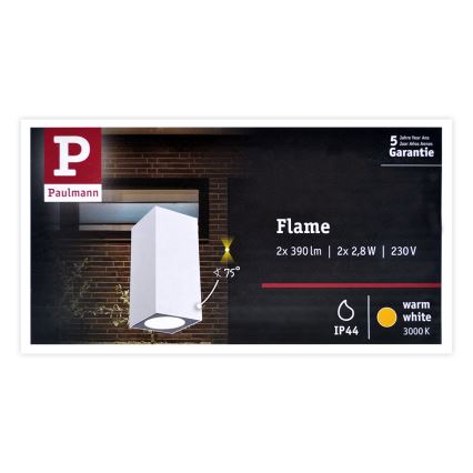 Paulmann 94330 - 2xLED/2,8W IP44 Utomhus Väggbelysning  FLAME 230V vit