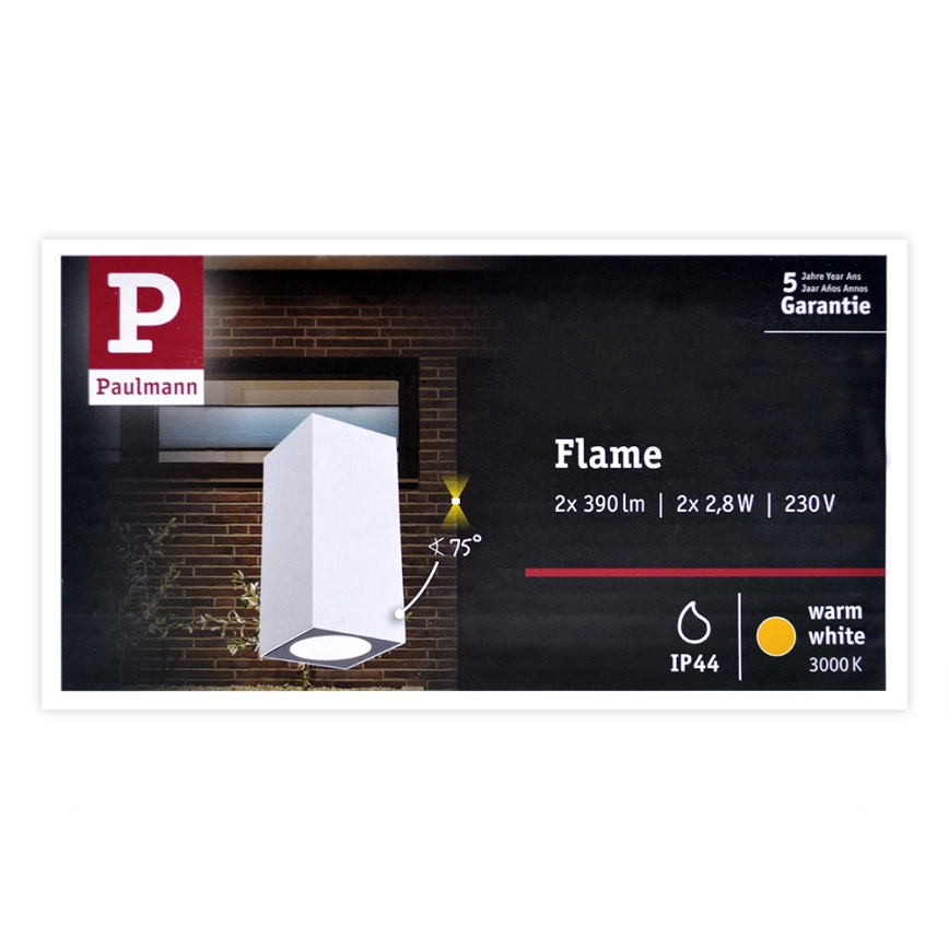Paulmann 94330 - 2xLED/2,8W IP44 Utomhus Väggbelysning  FLAME 230V vit
