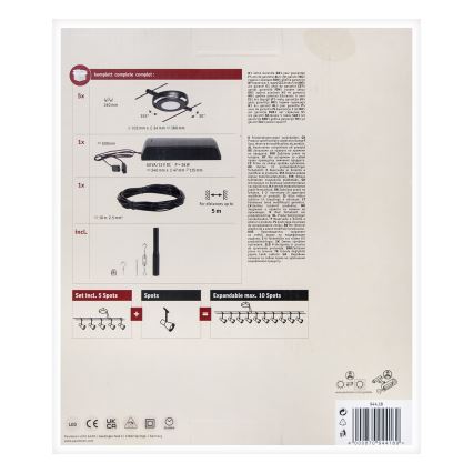 Paulmann 94418 - Set med 5x LED/4,5W Komplett vajersystem ROUNDMAC 230V svart
