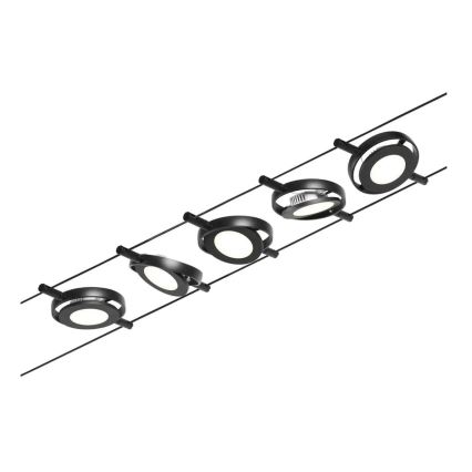Paulmann 94418 - Set med 5x LED/4,5W Komplett vajersystem ROUNDMAC 230V svart