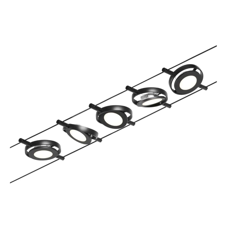 Paulmann 94418 - Set med 5x LED/4,5W Komplett vajersystem ROUNDMAC 230V svart