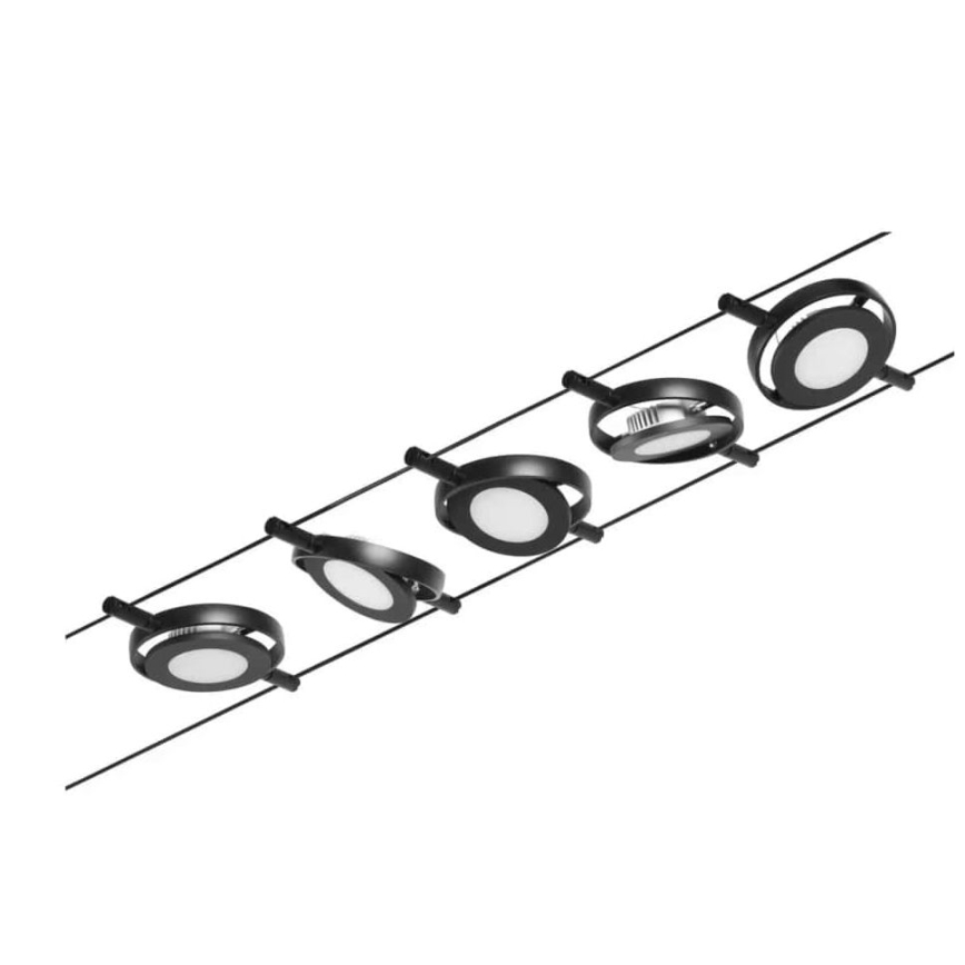 Paulmann 94418 - Set med 5x LED/4,5W Komplett vajersystem ROUNDMAC 230V svart