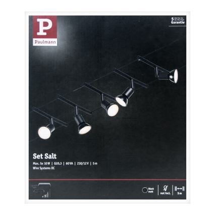 Paulmann 94446 - SET 5xGU5,3/10W Spotlights för trådsystem SALT 230V svart