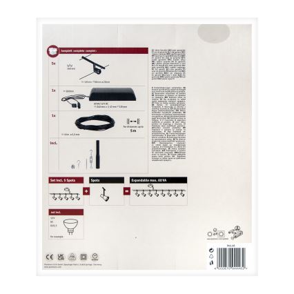 Paulmann 94446 - SET 5xGU5,3/10W Spotlights för trådsystem SALT 230V svart