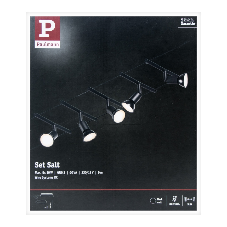 Paulmann 94446 - Set med 5 x GU5,3/10 W Komplett vajersystem SALT 230 V svart