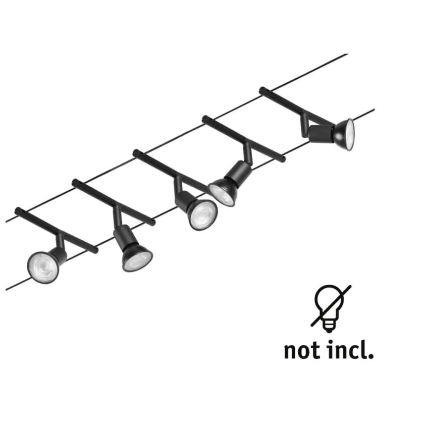 Paulmann 94446 - Set med 5 x GU5,3/10 W Komplett vajersystem SALT 230 V svart
