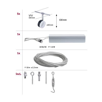 Paulmann 94457 - SATS 5xLED/4W Komplett vajersystem CLEAR 230V svart/glänsande krom
