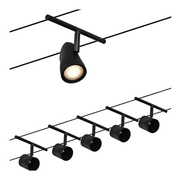 Paulmann 94469 - Set med 5 x GU5,3/10W Komplett kabelsystem CUP 230V svart