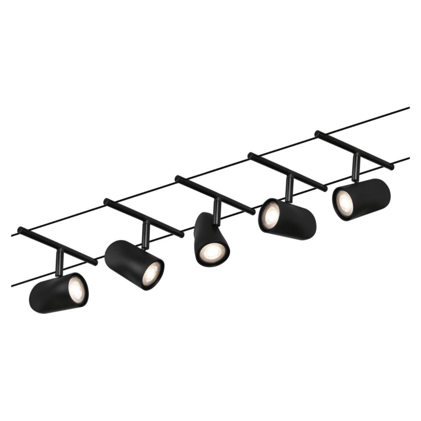 Paulmann 94469 - Set med 5 x GU5,3/10W Komplett kabelsystem CUP 230V svart