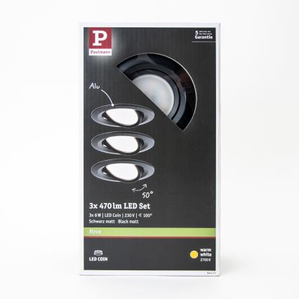 Paulmann 94471 - SET 3xLED/6W IP23 Badrumsinfälld armatur NOVA 230V